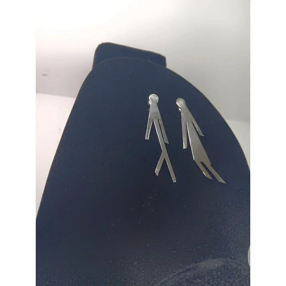 Vintage Shaman Sterling Silver 925 Man Woman Native Large People Earrings 5.7 Gr